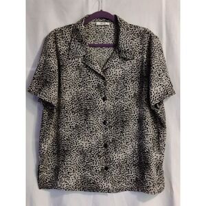 AGB California Leopard Print Button Up Short Sleeve Blouse Women‎